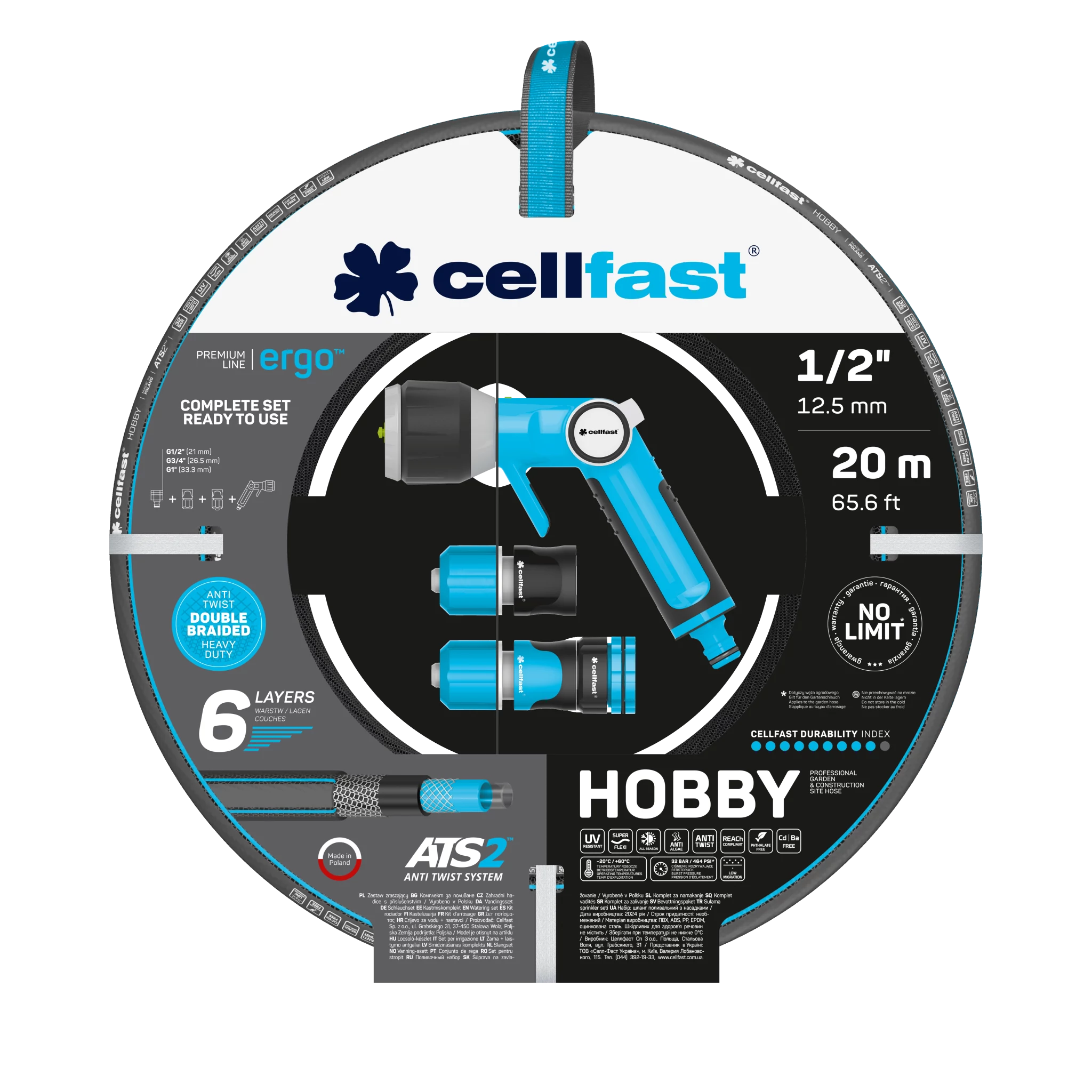 CELLFAST hobby ats szett 6 rétegű locsolótömlő 1/2