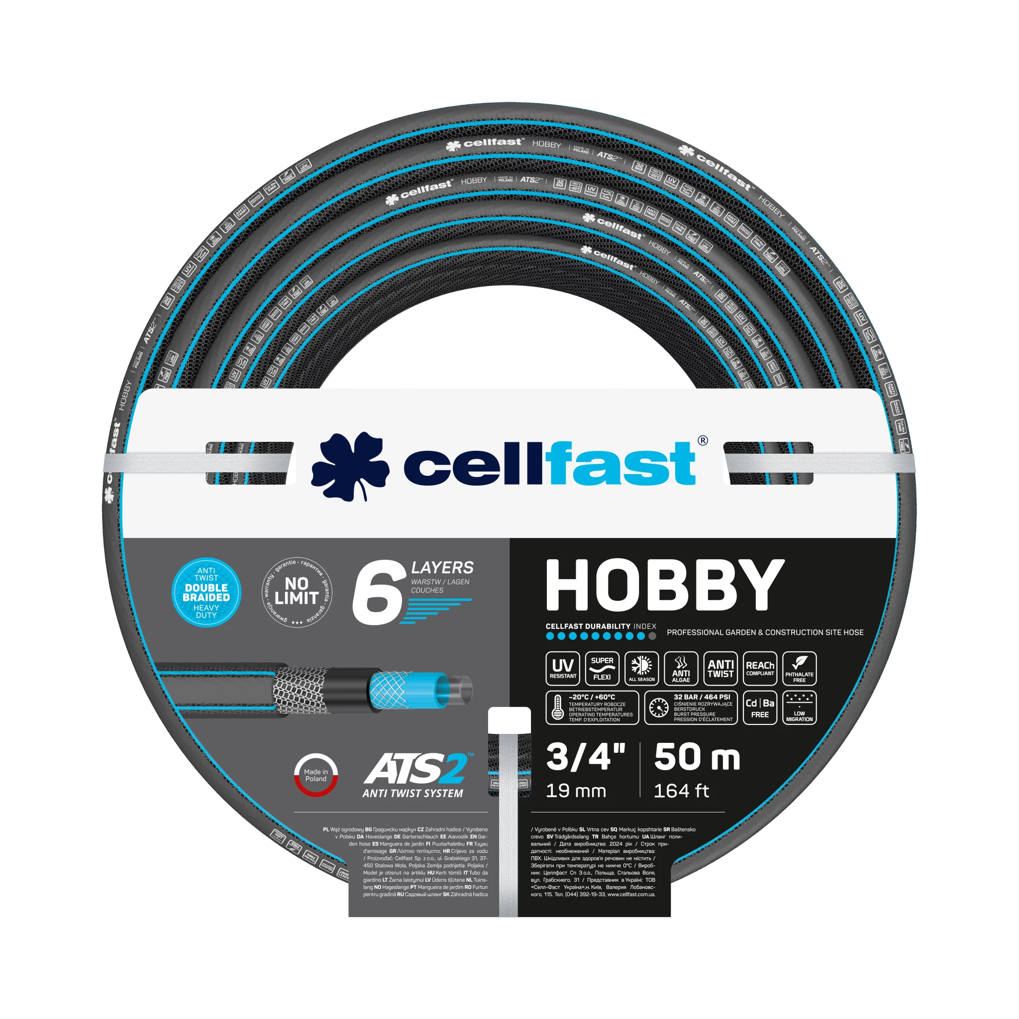 CELLFAST hobby ats 6 rétegű locsolótömlő 3/4